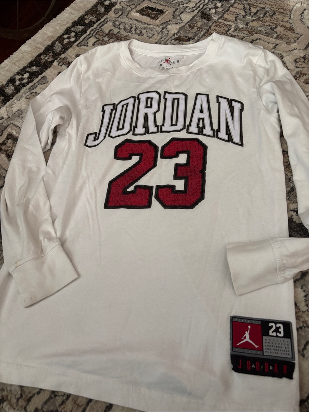 Jordan White Long Sleeve Tee with Red 23 Graphic